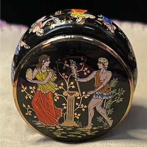 Beautiful Vintage Lidded Greek Pottery. Perfume Pot - 1980’s (2” Dia x 1.75” H)